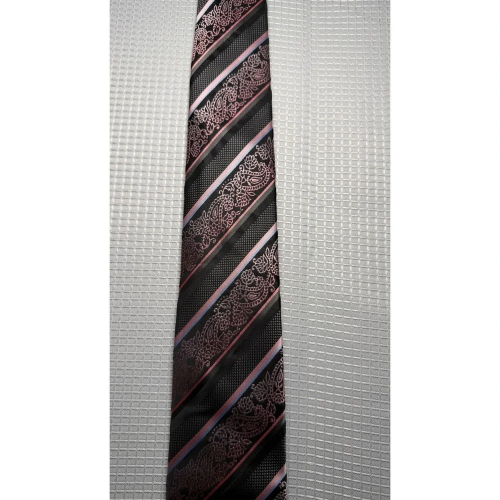 Alexander Julian Colours Necktie‎ OS Black Pink Paisley Striped Silk Tie